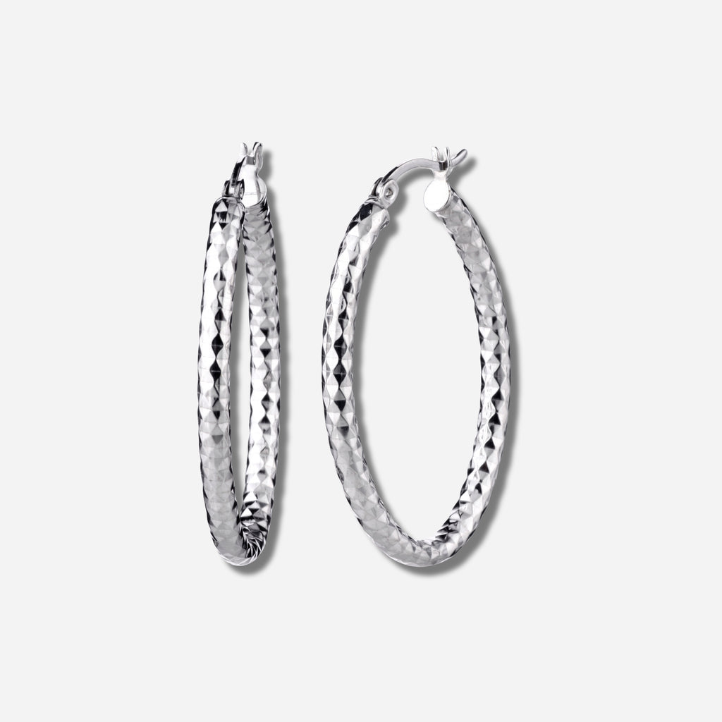 925 STERLING SILVER 35.0 MM. DIAMOND CUT TUBE OVAL SHAPE HOOP EARRINGS