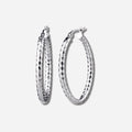 925 STERLING SILVER 35.0 MM. DIAMOND CUT TUBE OVAL SHAPE HOOP EARRINGS