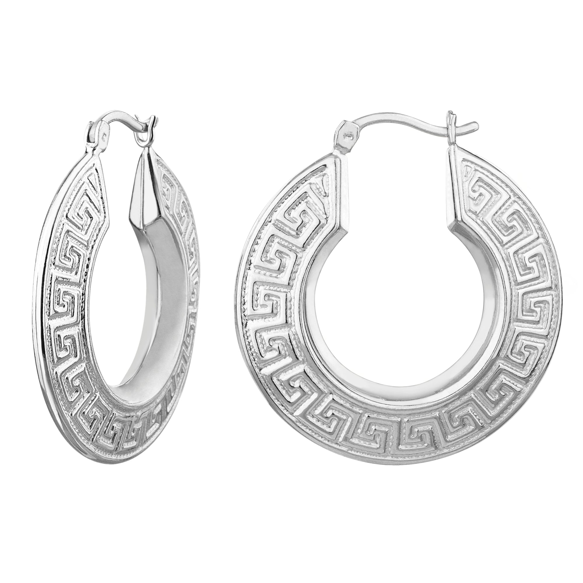 925 STERLING SILVER BACK TO BACK GREEKEY PATTERN HOOP EARRINGS