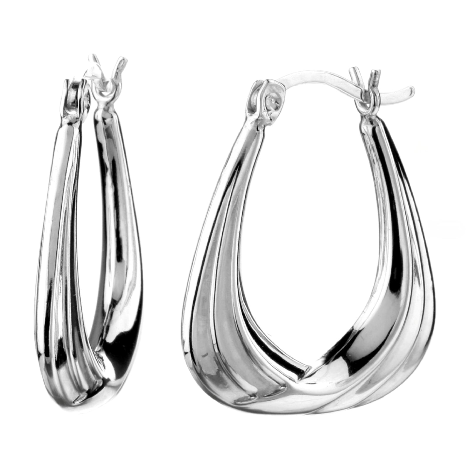 925 STERLING SILVER BACK TO BACK HOOP EARRINGS CLASSIC U SHAPE