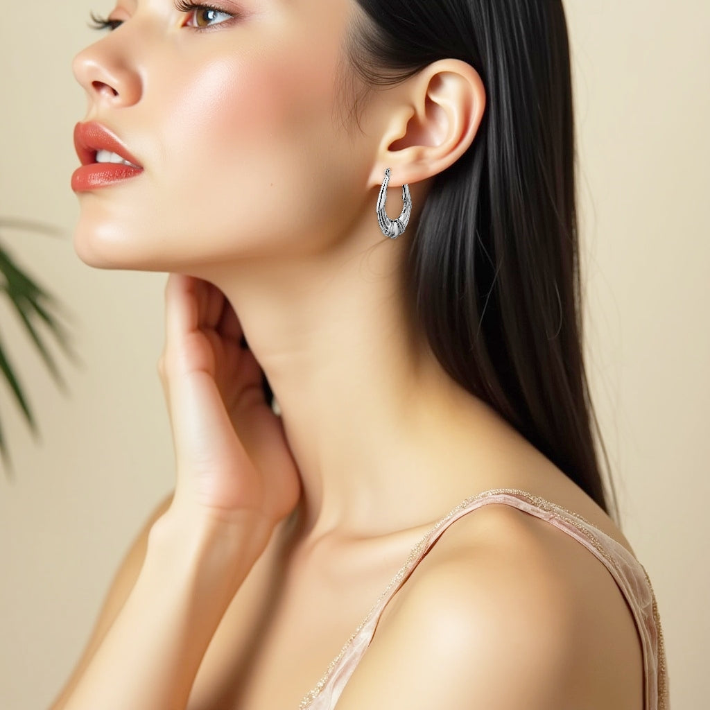 925 STERLING SILVER BACK TO BACK FREE PATTERN HOOP EARRINGS F17884