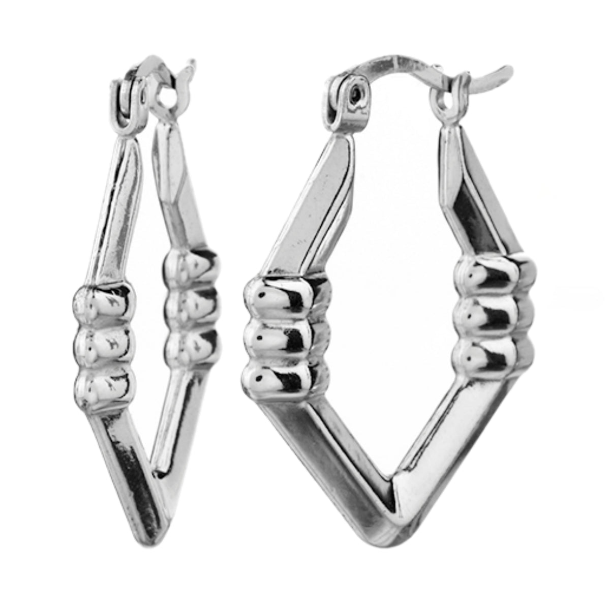 925 STERLING SILVER 25.0 MM. BACK TO BACK PENTAGON SHAPE CREOLE HOOP EARRINGS