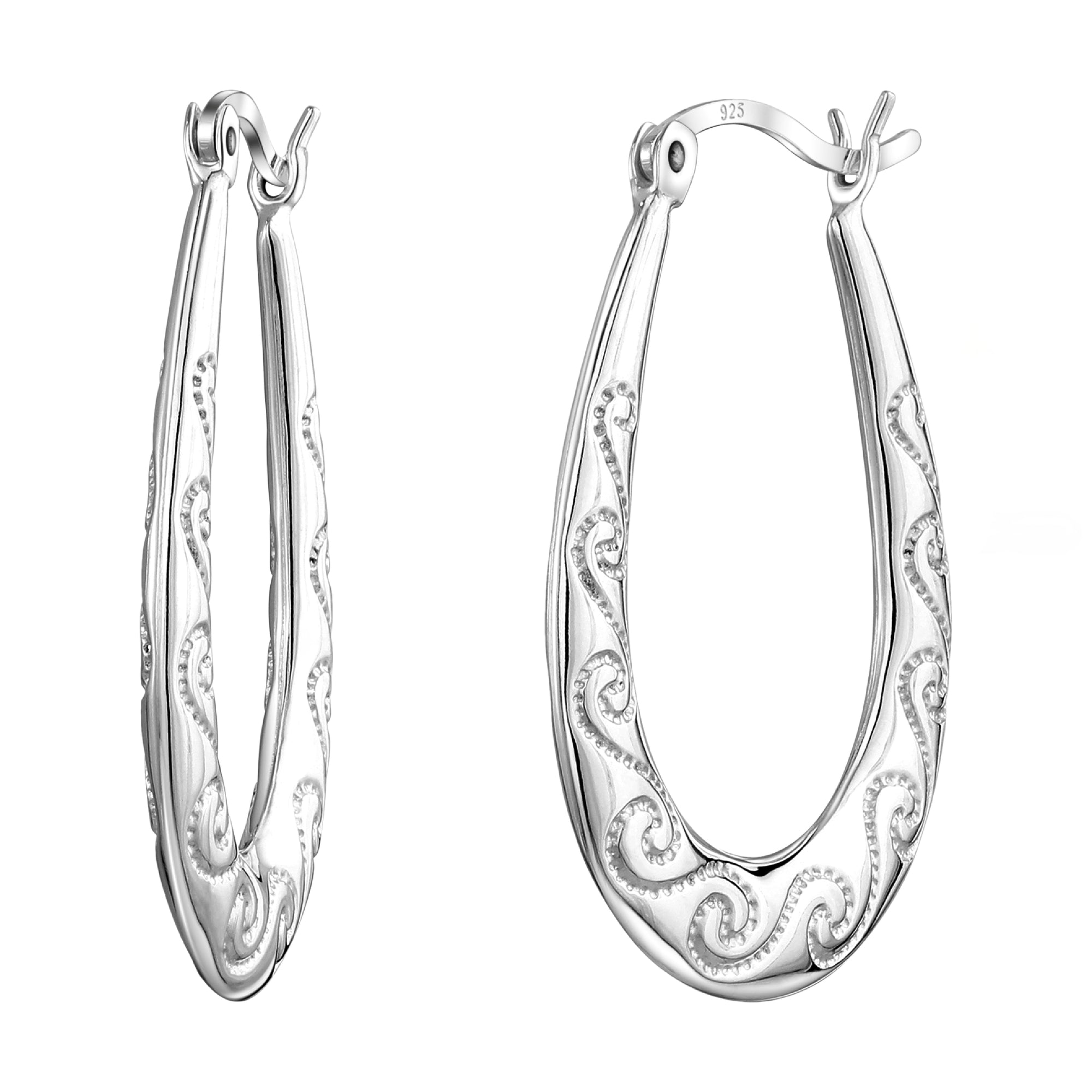 925 STERLING SILVER 30.0 MM. BACK TO BACK SPIRAL ON HOOP CREOLE EARRINGS