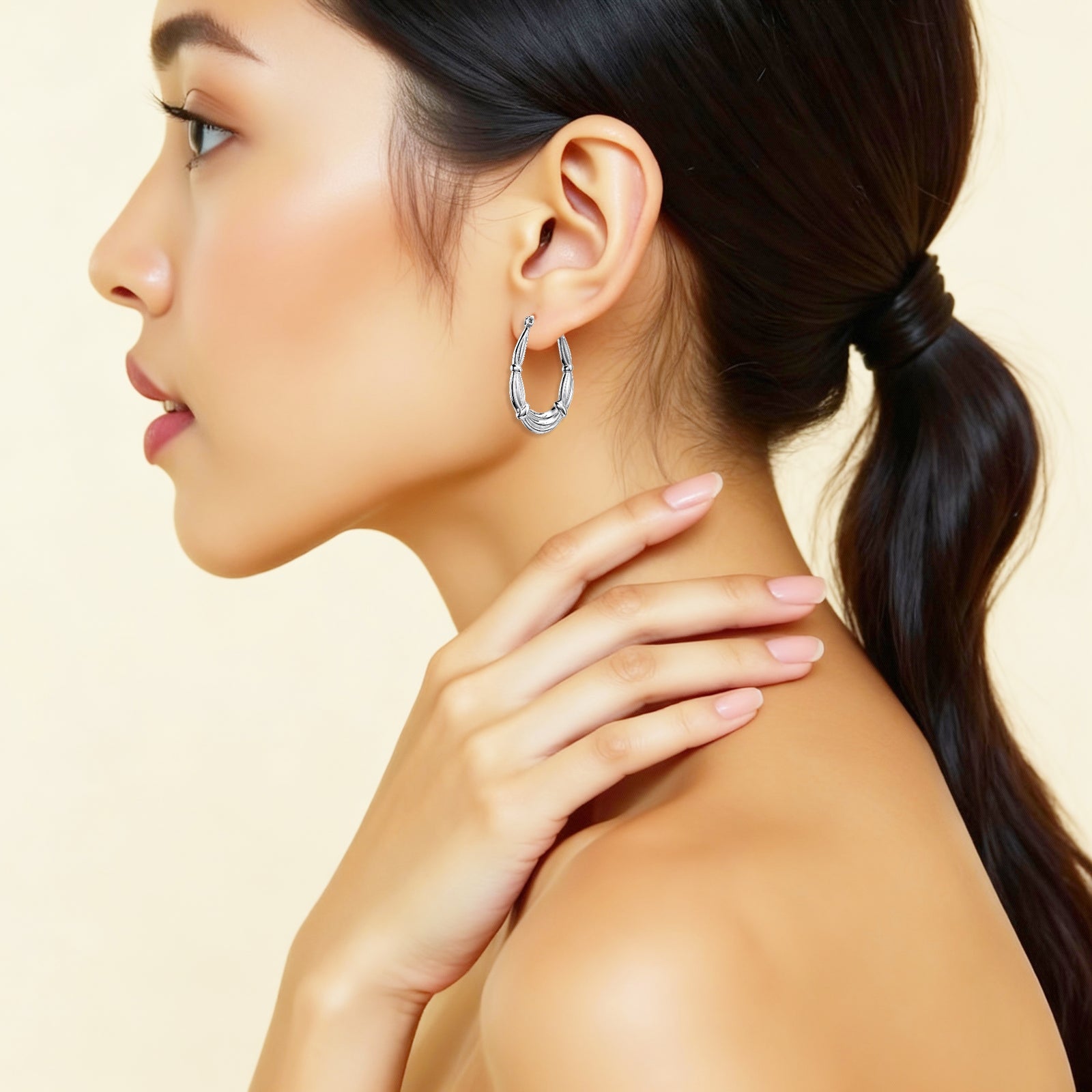 925 STERLING SILVER 30.0 MM. BACK TO BACK CURTAIN PATTERN CREOLE HOOP EARRINGS F17976