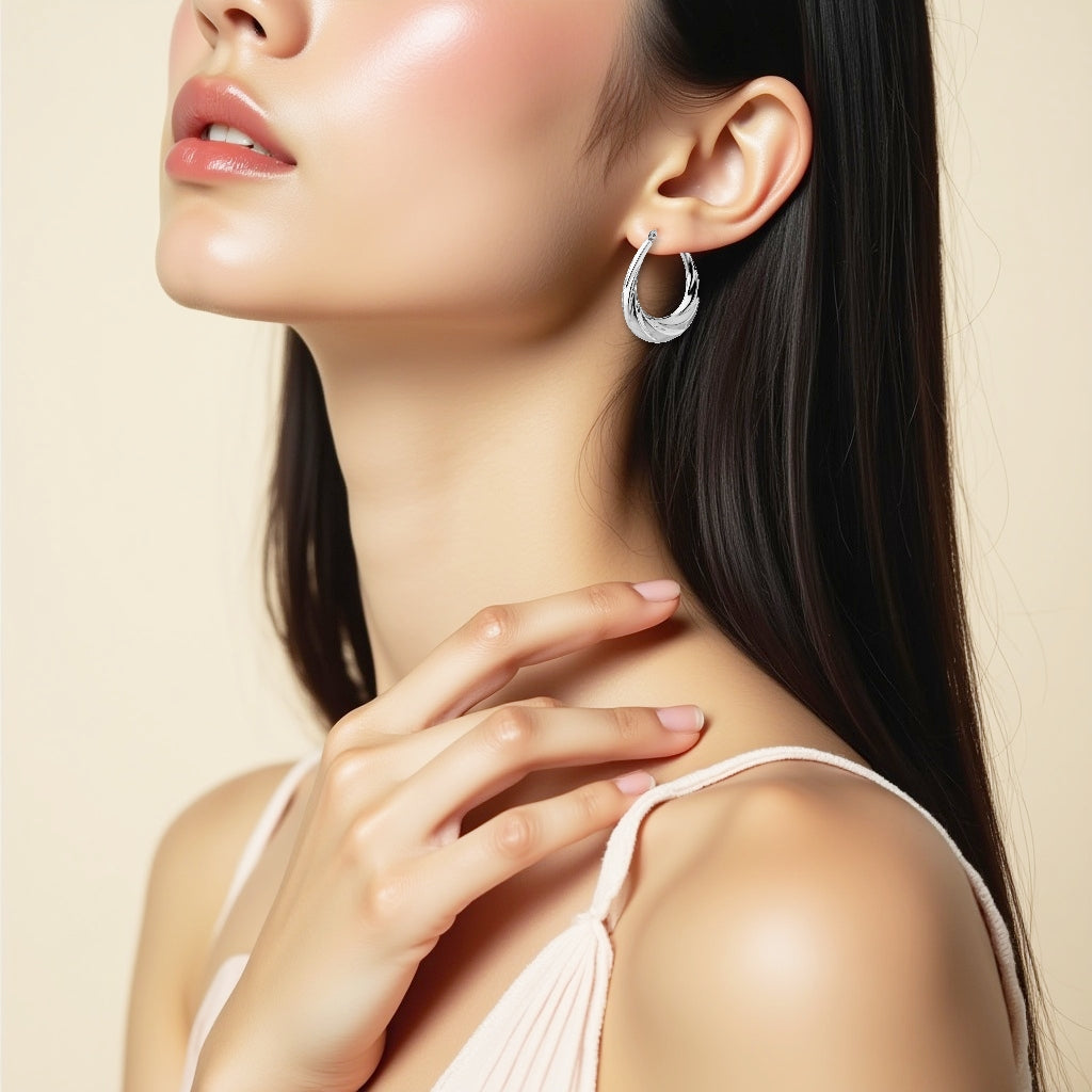 925 STERLING SILVER BACK TO BACK CURLY WAVED HOOP EARRINGS