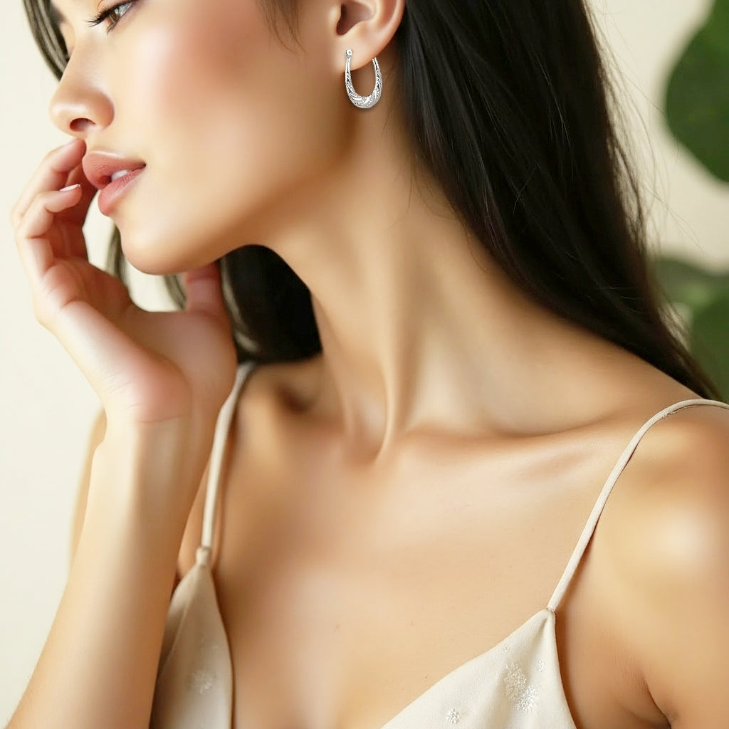925 STERLING SILVER BACK TO BACK CAVIAR WAVED HOOP EARRINGS