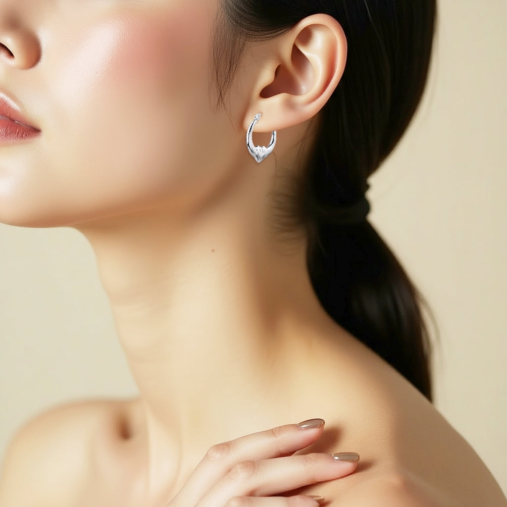 925 STERLING SILVER 20.0 MM. BACK TO BACK HEART ON HOOP CREOLE EARRINGS