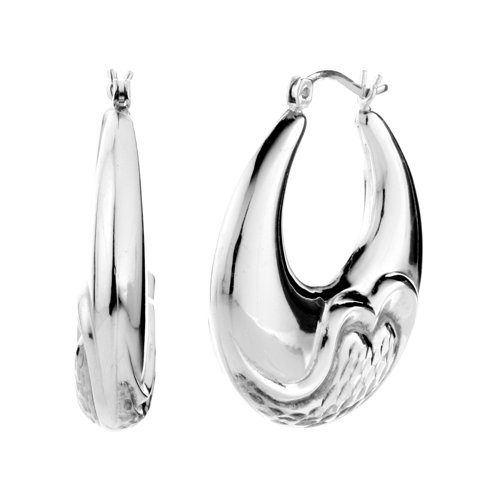 925 STERLING SILVER BACK TO BACK HEART ON HOOP DIAMOND CUT EARRINGS