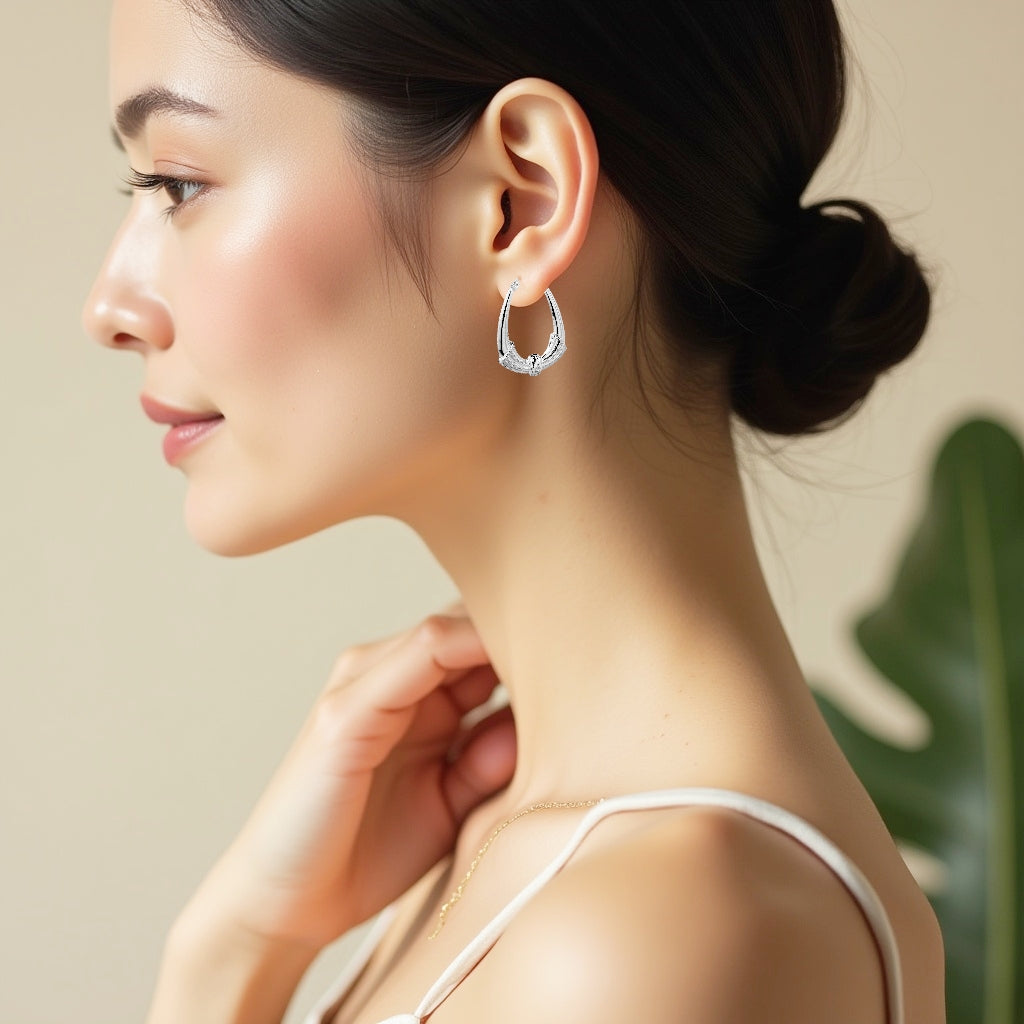 925 STERLING SILVER BACK TO BACK MODERN PATTERN DIAMOND CUT HOOP EARRINGS