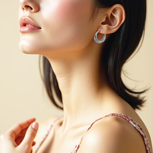 925 STERLING SILVER 25.0 MM. CAVIAR AND PLAIN TUBE HOOP EARRINGS