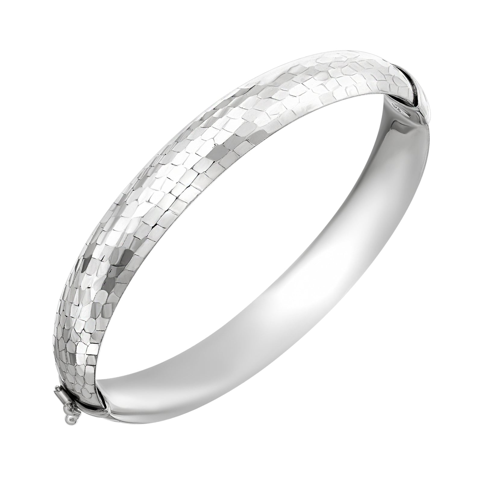 925 STERLING SILVER DIAMOND CUT TUBE HINGED BANGLE