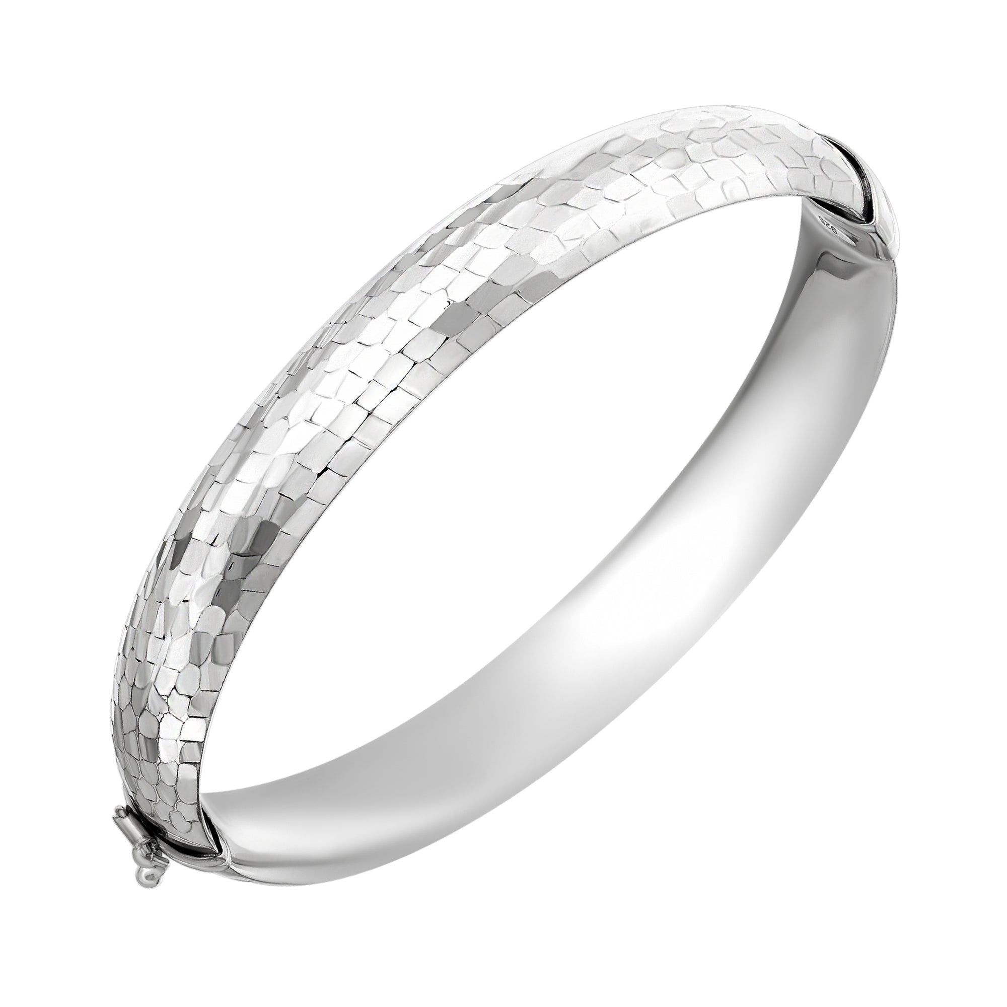 925 STERLING SILVER DIAMOND CUT TUBE HINGED BANGLE