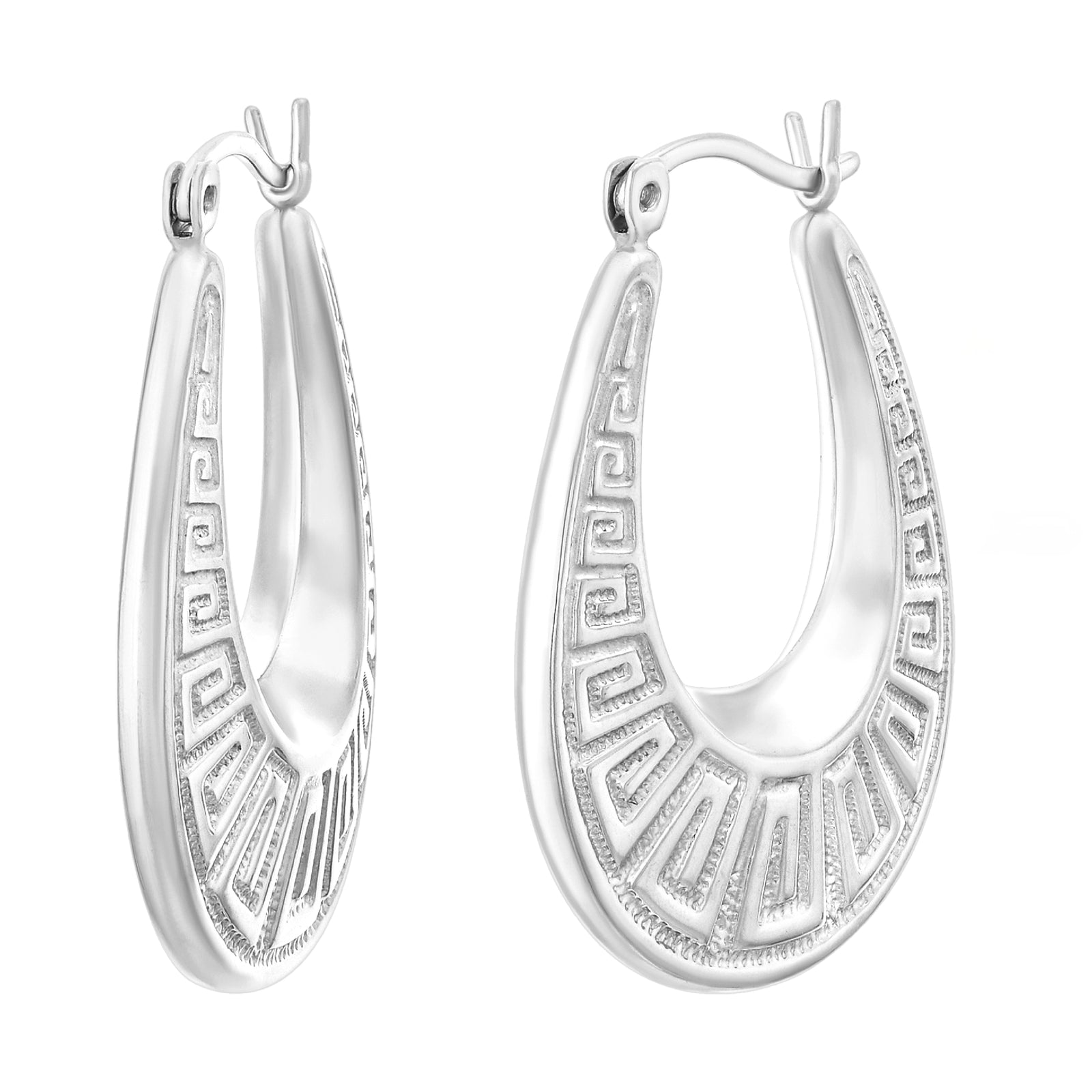 925 STERLING SILVER BACK TO BACK HOOP EARRIGS GREEKEY PATTERN