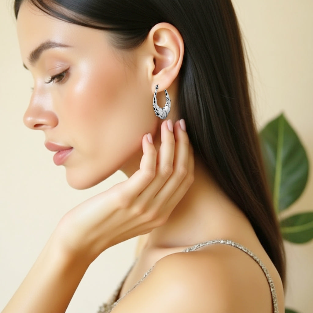 925 STERLING SILVER BACK TO BACK BOLD U SHAPE HOOP EARRINGS