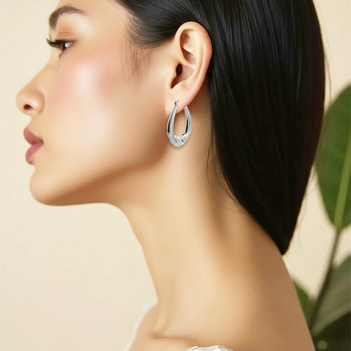 925 STERLING SILVER BACK TO BACK CLASSIC CAVIAR HOOP EARRINGS