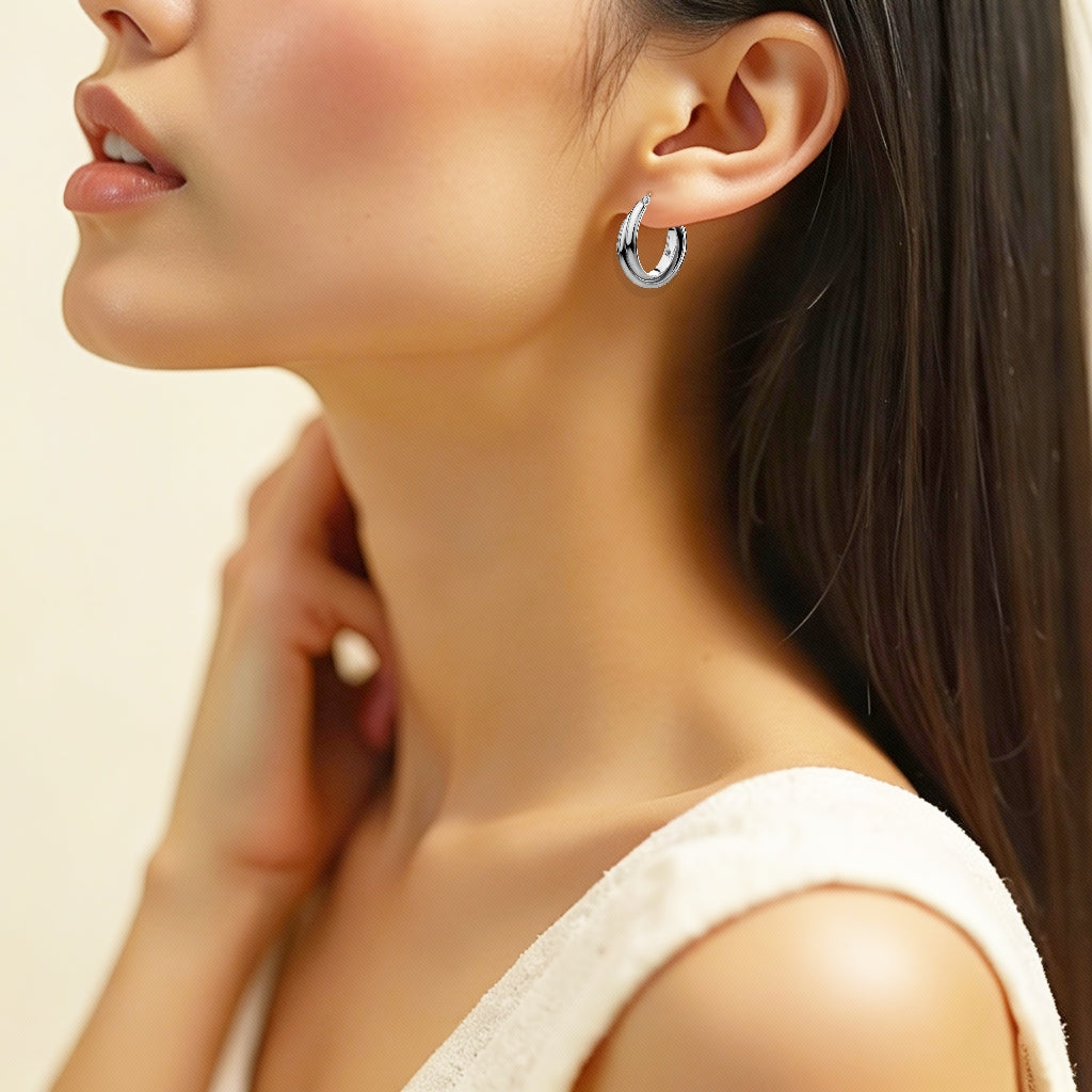 925 STERLING SILVER 25.0 MM. CROSSOVER HALF ROUND TUBE OVAL SHAPE HOOP EARRINGS F34746