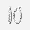 925 STERLING SILVER 25.0 MM. DIAMOND CUT TUBE OVAL SHAPE HOOP EARRINGS