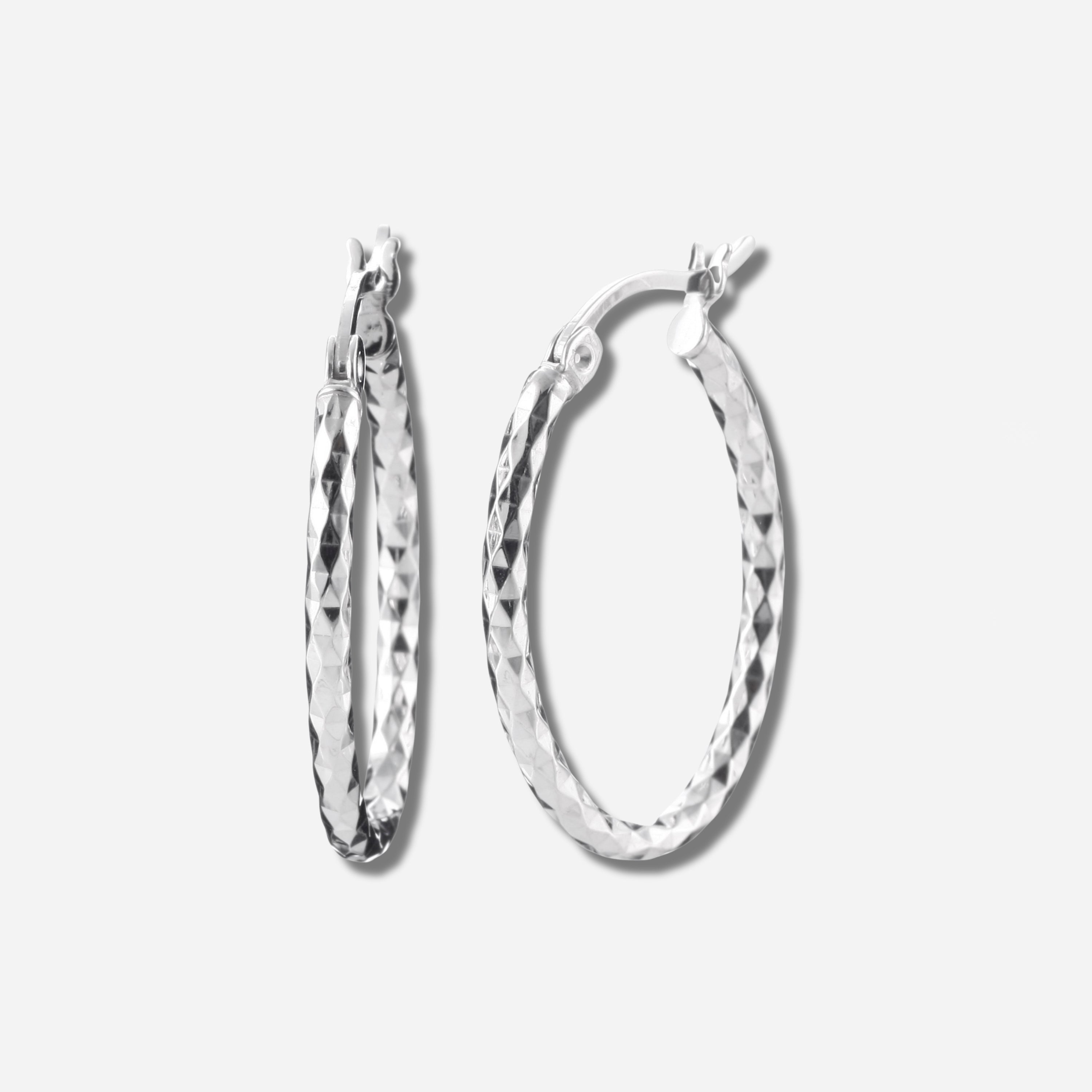 925 STERLING SILVER 25.0 MM. DIAMOND CUT TUBE OVAL SHAPE HOOP EARRINGS