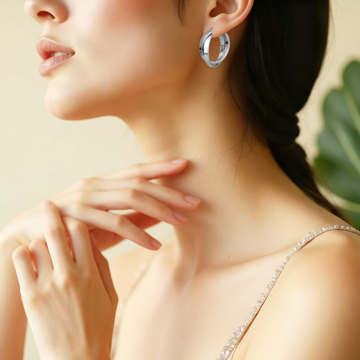 925 STERLING SILVER 30.0 MM. CROSSOVER RECTANGLE ROUND SHAPE HOOP EARRINGS