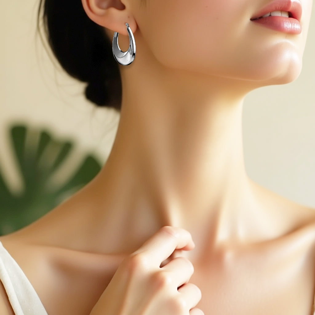 925 STERLING SILVER BACK TO BACK CLASSIC OPEN OVAL SHAPE HOOP EARRINGS F45507