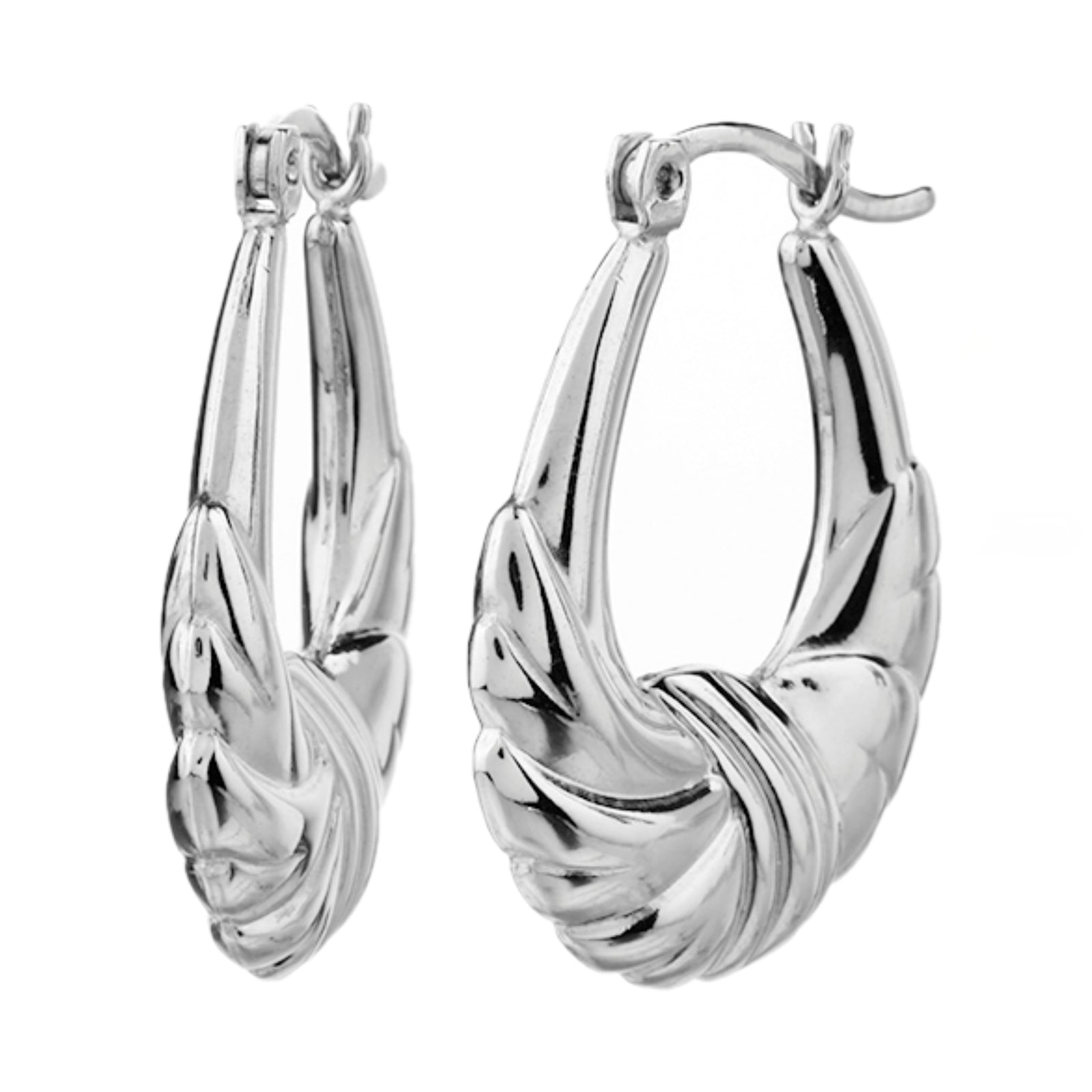 925 STERLING SILVER BACK TO BACK WAVY CURL HOOP CREOLE EARRINGS