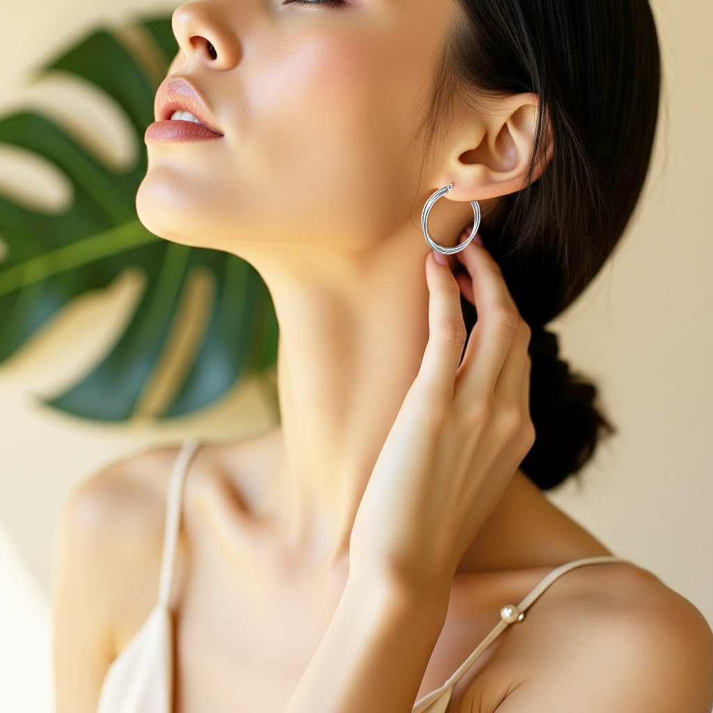 925 STERLING SILVER 30.0 MM. CROSSOVER DOUBLE ROUND HOOP EARRINGS