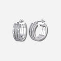 925 STERLING SILVER 15.0 MM. TRIPLE LINES TUBE WITH GLITTER HOOP EARRINGS