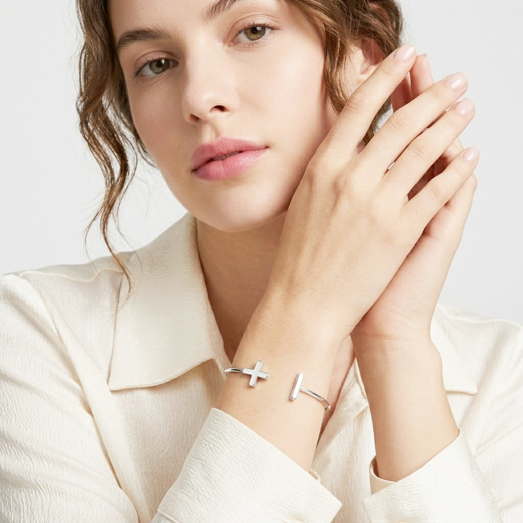 925 STERLING SILVER PLUS&MINUS CUFF BANGLE