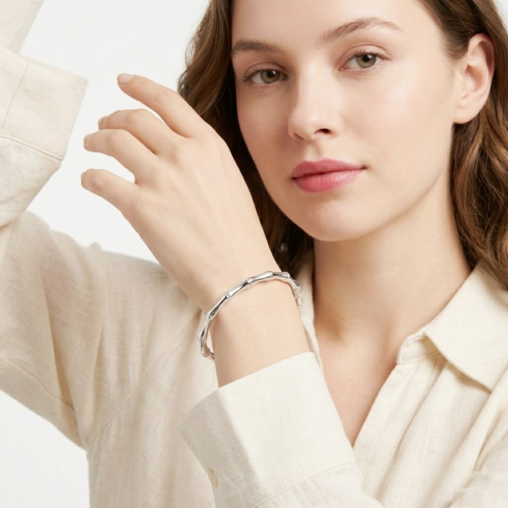 925 STERLING SILVER BAMBOO HINGED BANGLE
