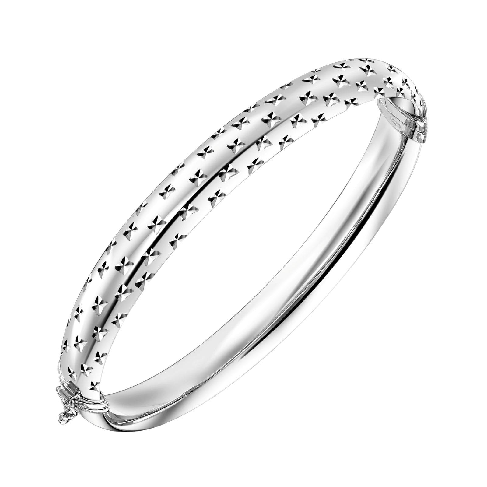 925 STERLING SILVER DIAMOND CUT TUBE HINGED BANGLE