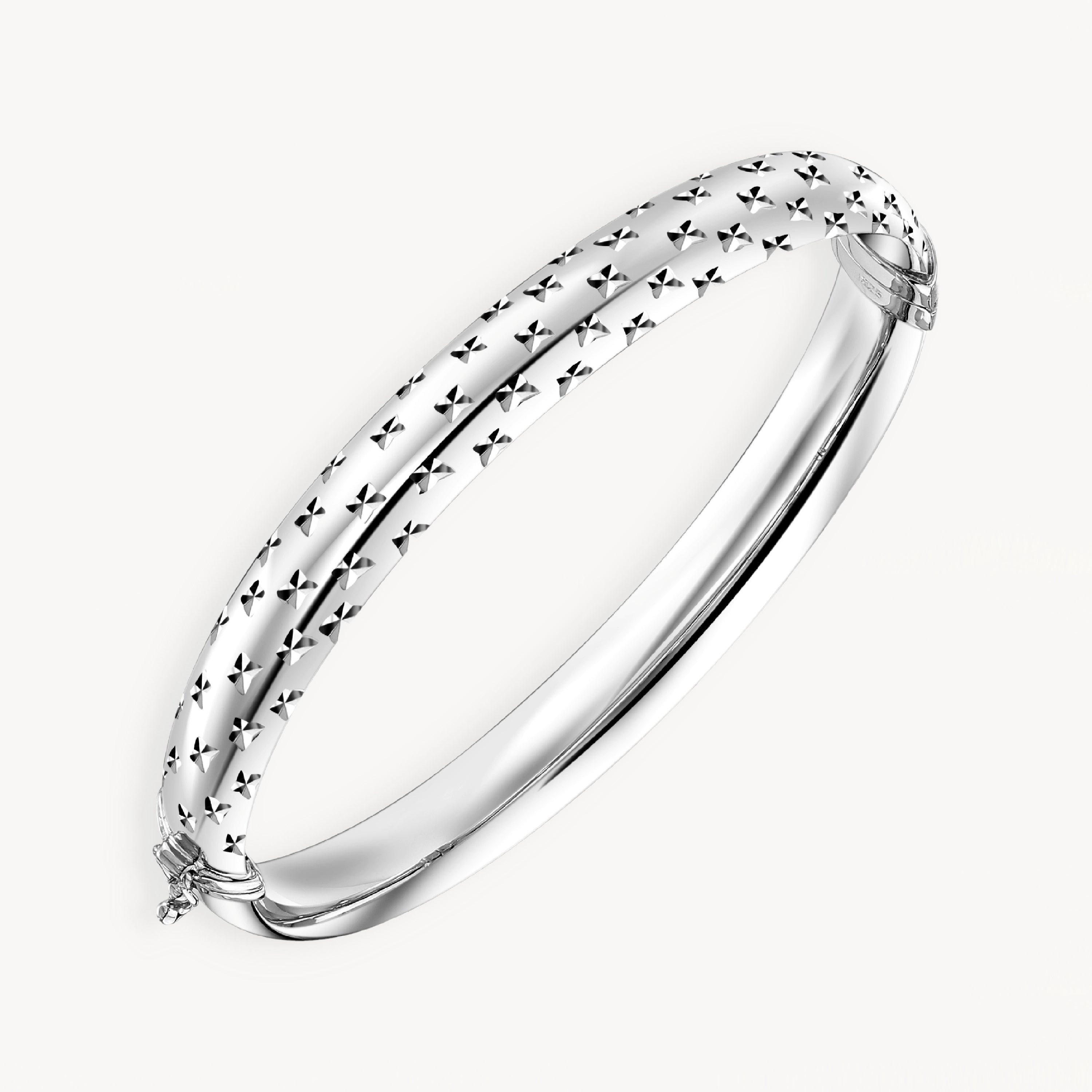 925 STERLING SILVER DIAMOND CUT TUBE HINGED BANGLE