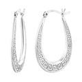 925 STERLING SILVER BACK TO BACK GREEKEY PATTERN OVAL HOOP EARRINGS