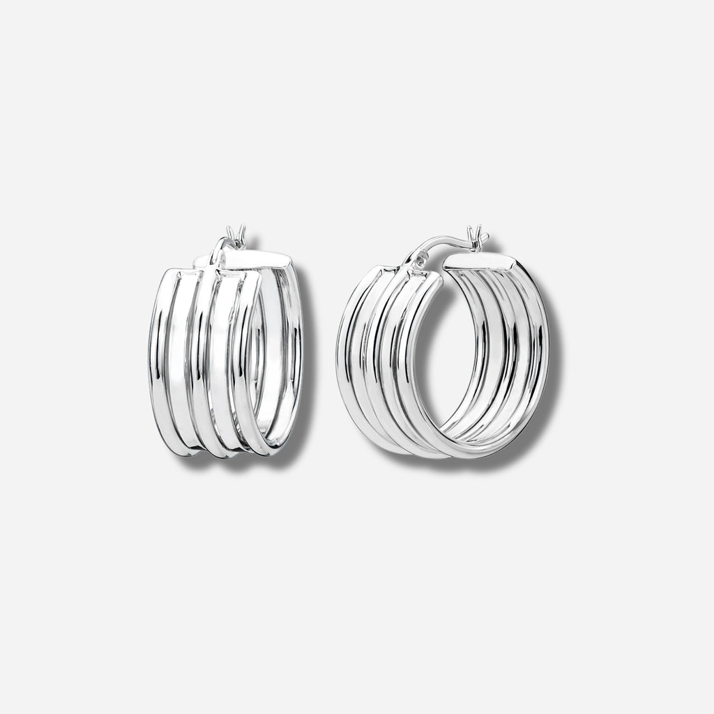 925 STERLING SILVER 25.0 MM. FIVE ROLL TUBES HOOP EARRINGS
