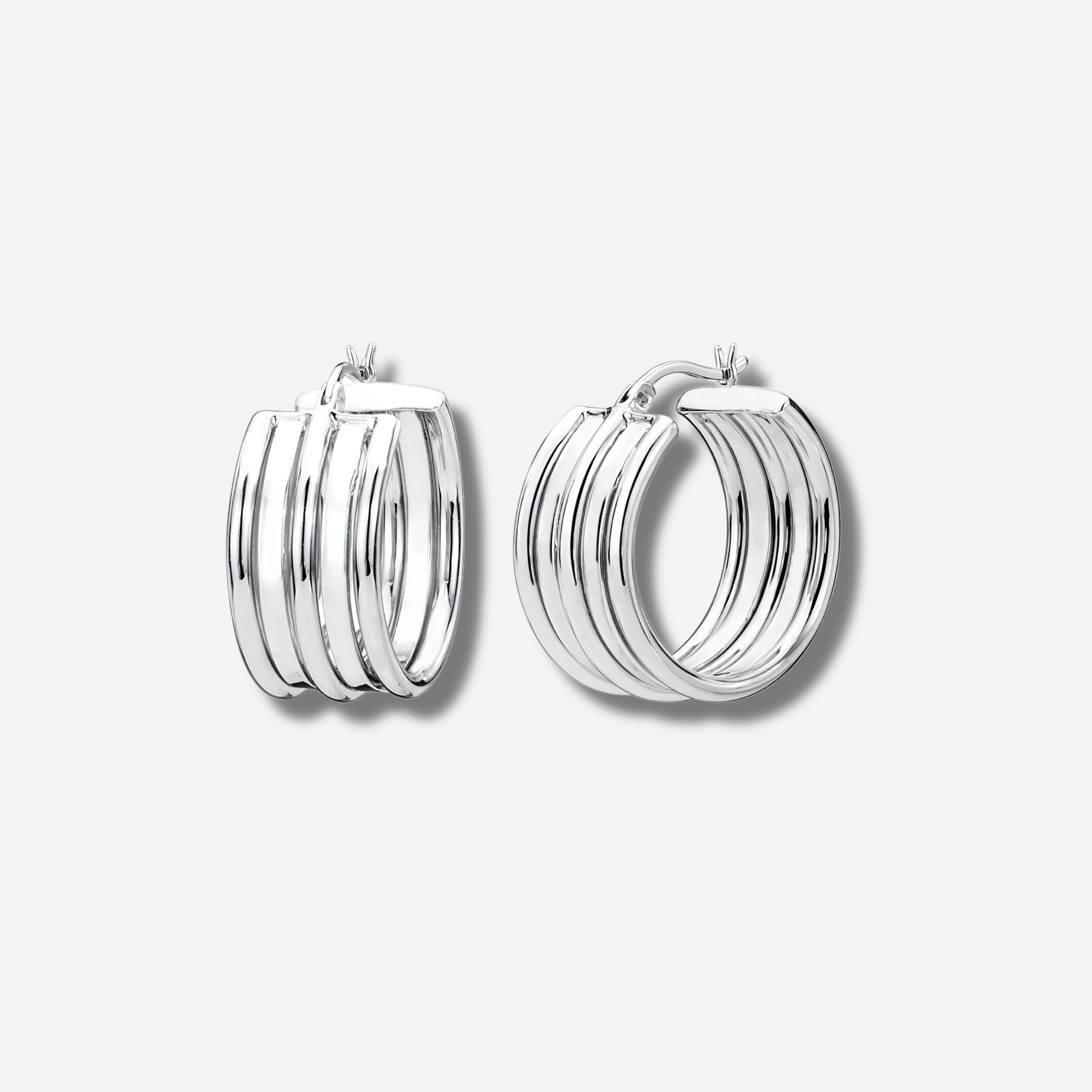 925 STERLING SILVER 25.0 MM. FIVE ROLL TUBES HOOP EARRINGS