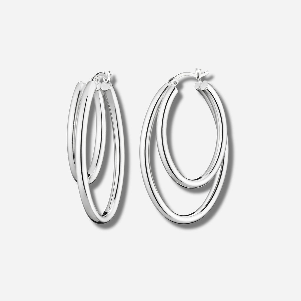 925 STERLING SILVER 40.0 MM. DOULBE OVAL LINES HOOP EARRINGS