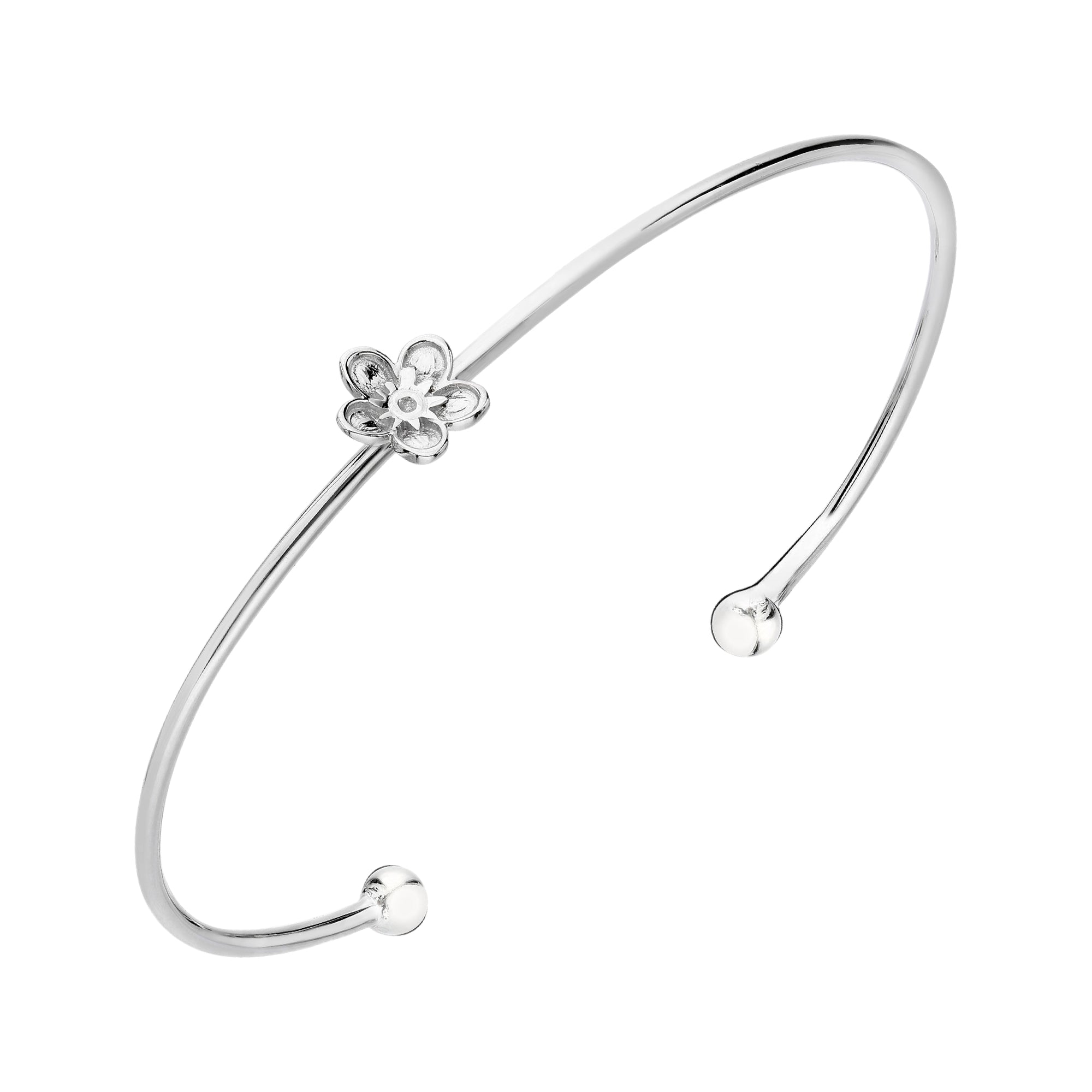 925 STERLING SILVER FLOWER CUFF BANGLE