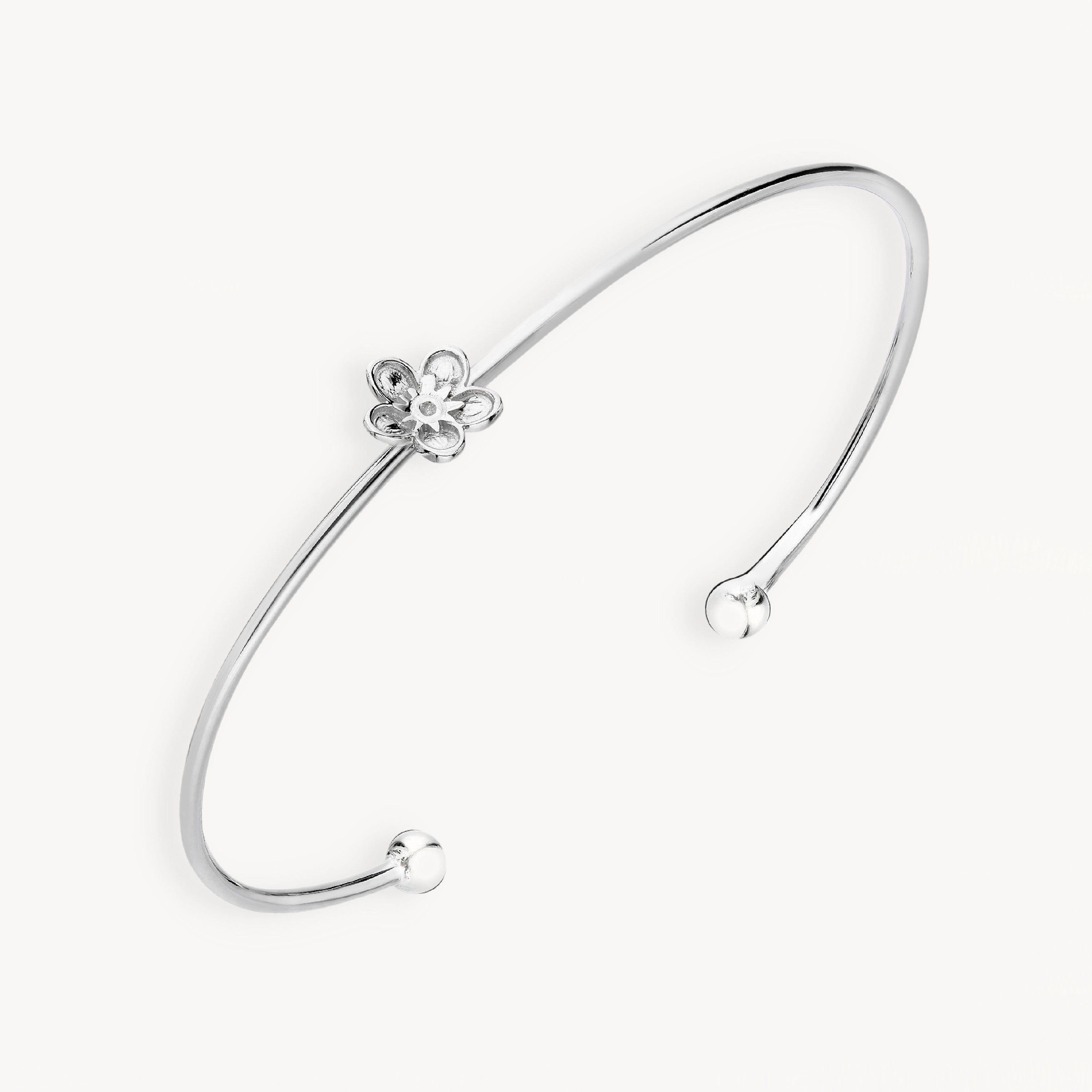 925 STERLING SILVER FLOWER CUFF BANGLE