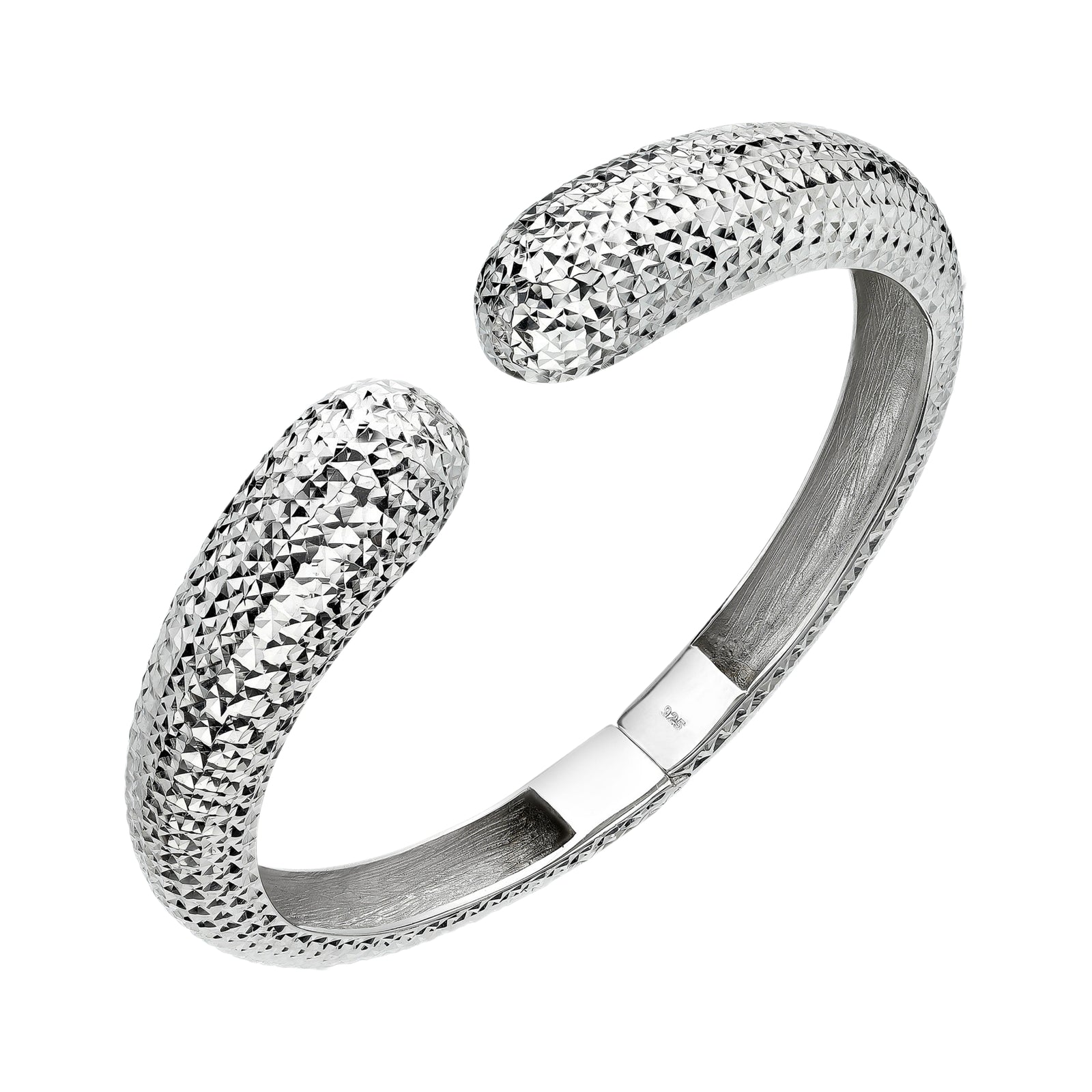 925 STERLING SILVER DIAMOND CUT WITH HINGED BANGLE