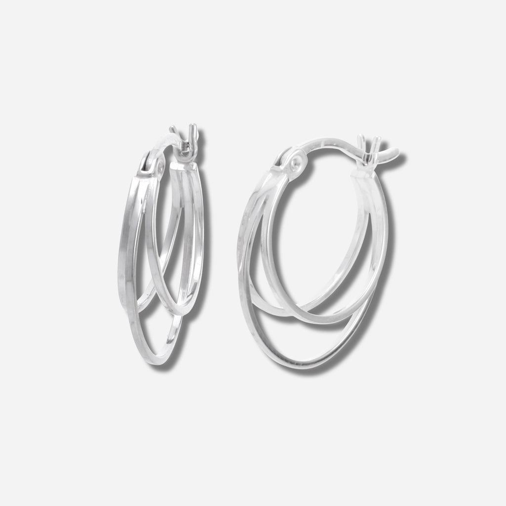 925 STERLING SILVER 15.0 MM. TRIPLE ROUND TUBES HOOP EARRINGS