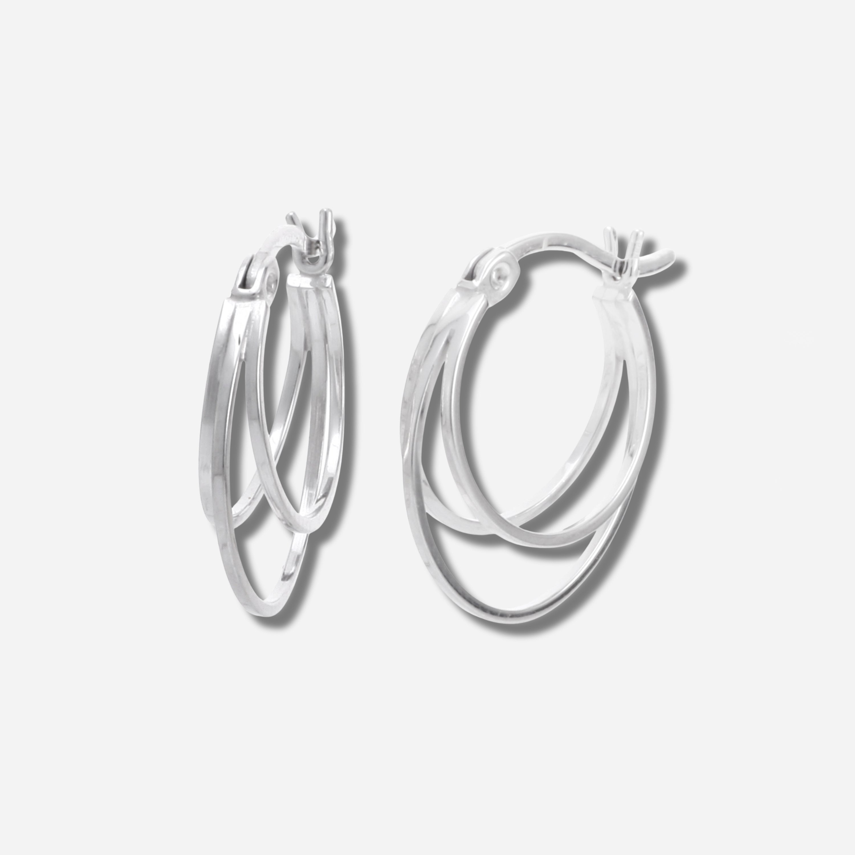 925 STERLING SILVER 15.0 MM. TRIPLE ROUND TUBES HOOP EARRINGS