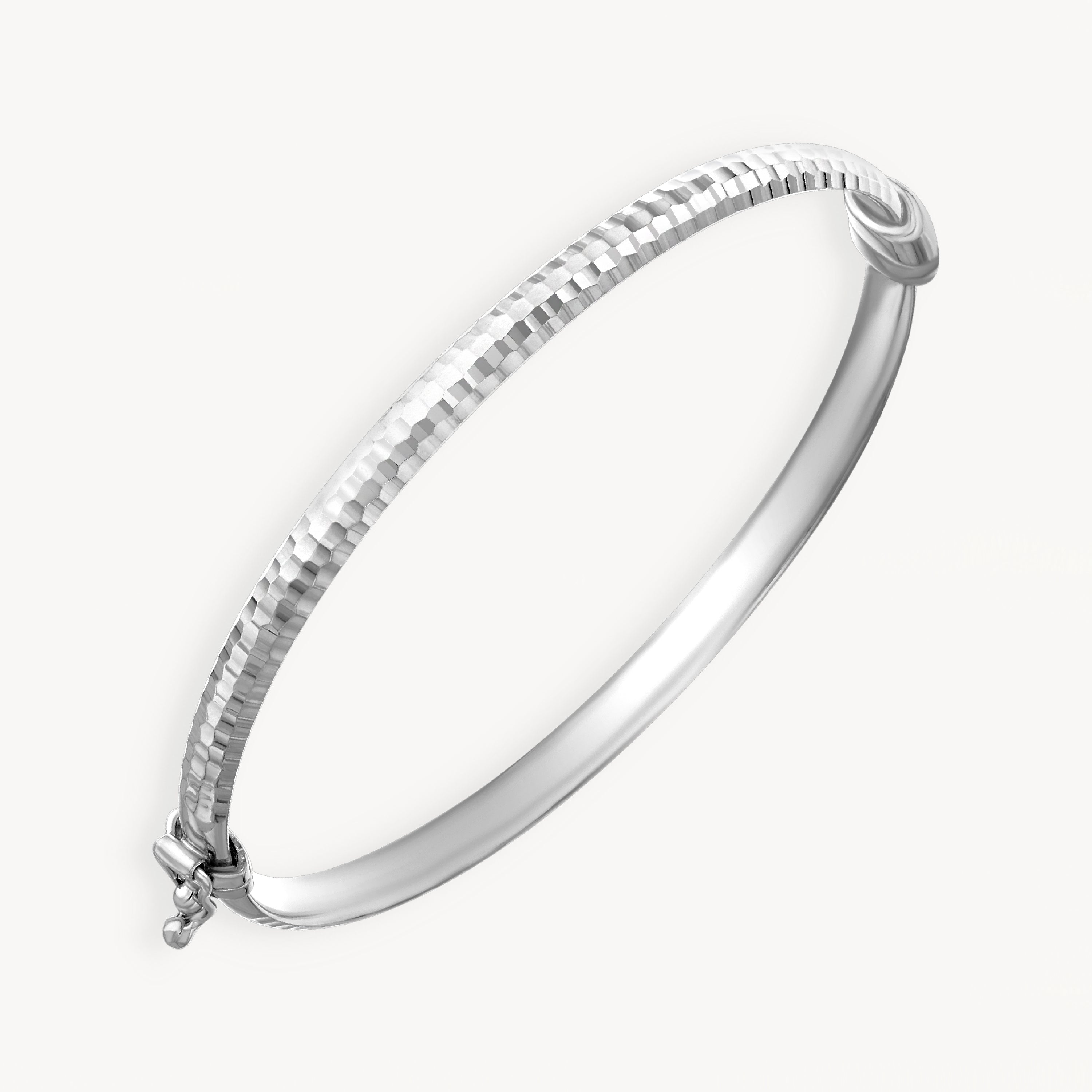 925 STERLING SILVER DIAMOND CUT TUBE HINGED BANGLE