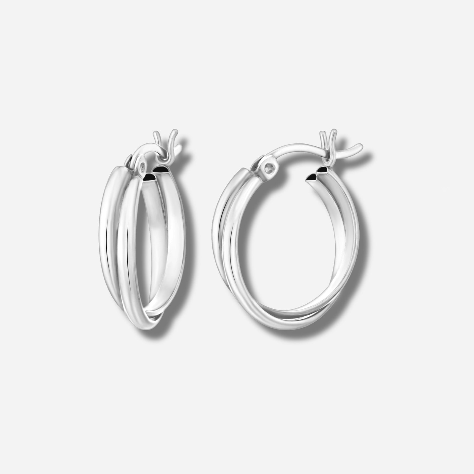925 STERLING SILVER 15.0 MM. CROSSOVER HALF ROUND SHAPE HOOP EARRINGS