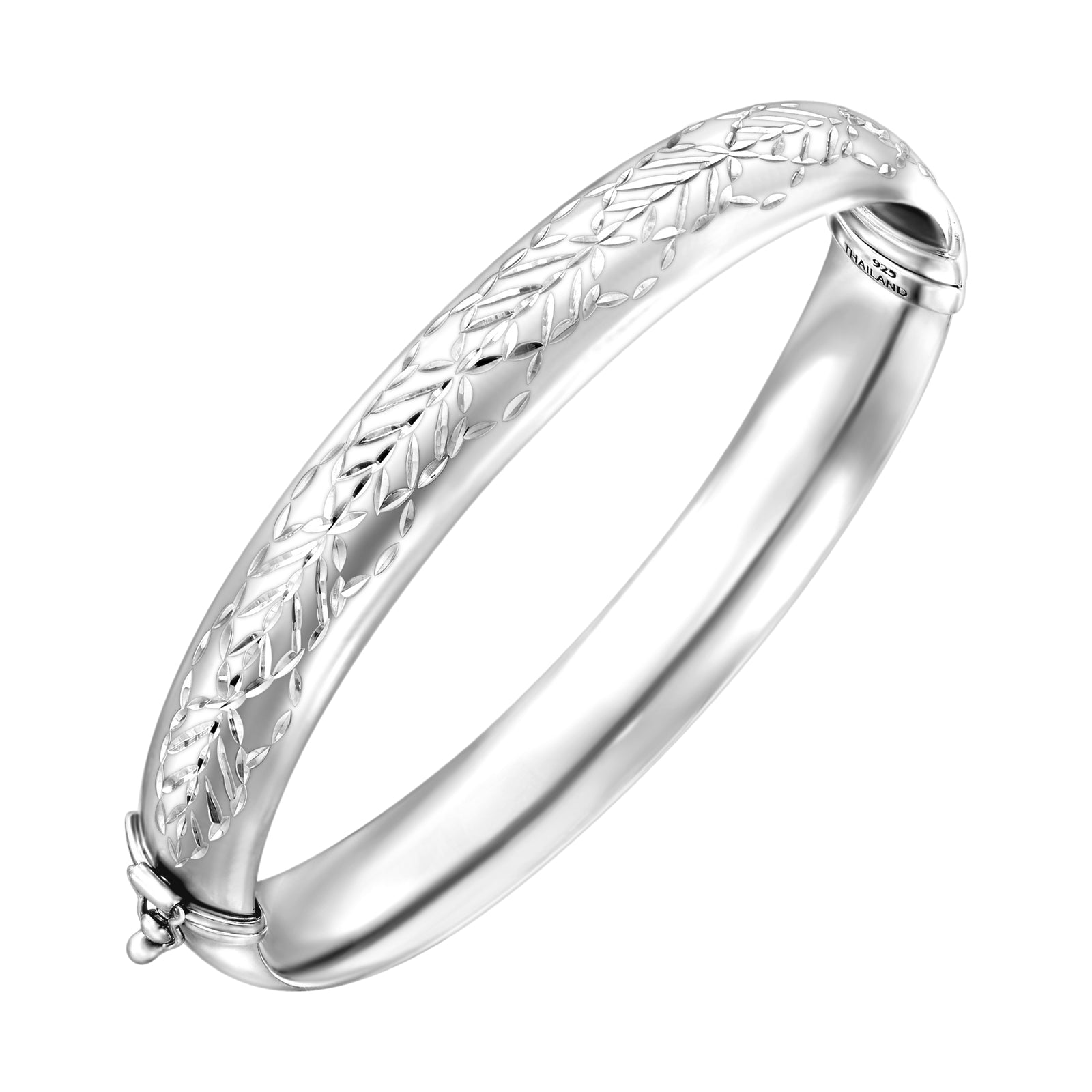 925 STERLING SILVER DIAMOND CUT TUBE HINGED BANGLE
