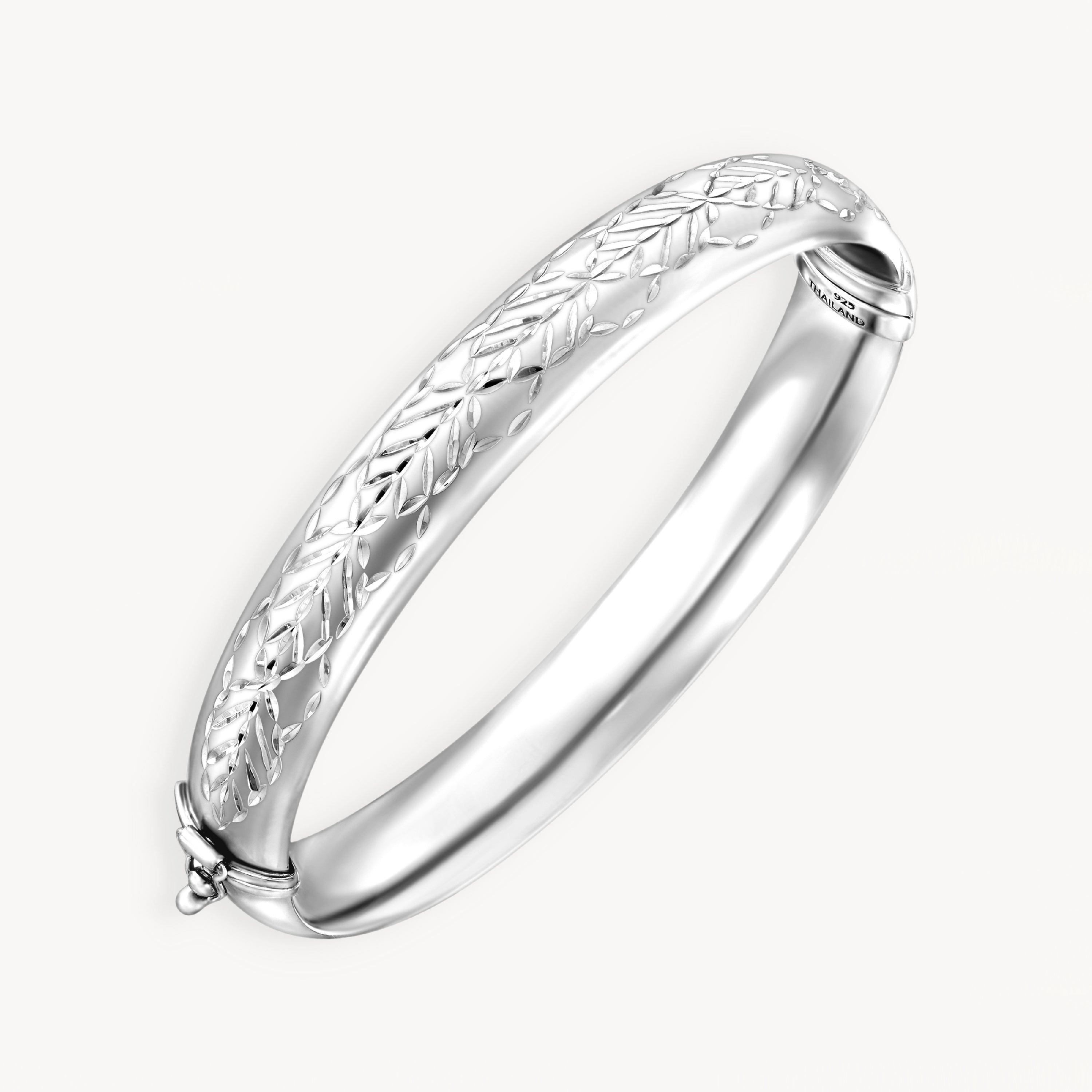 925 STERLING SILVER DIAMOND CUT TUBE HINGED BANGLE