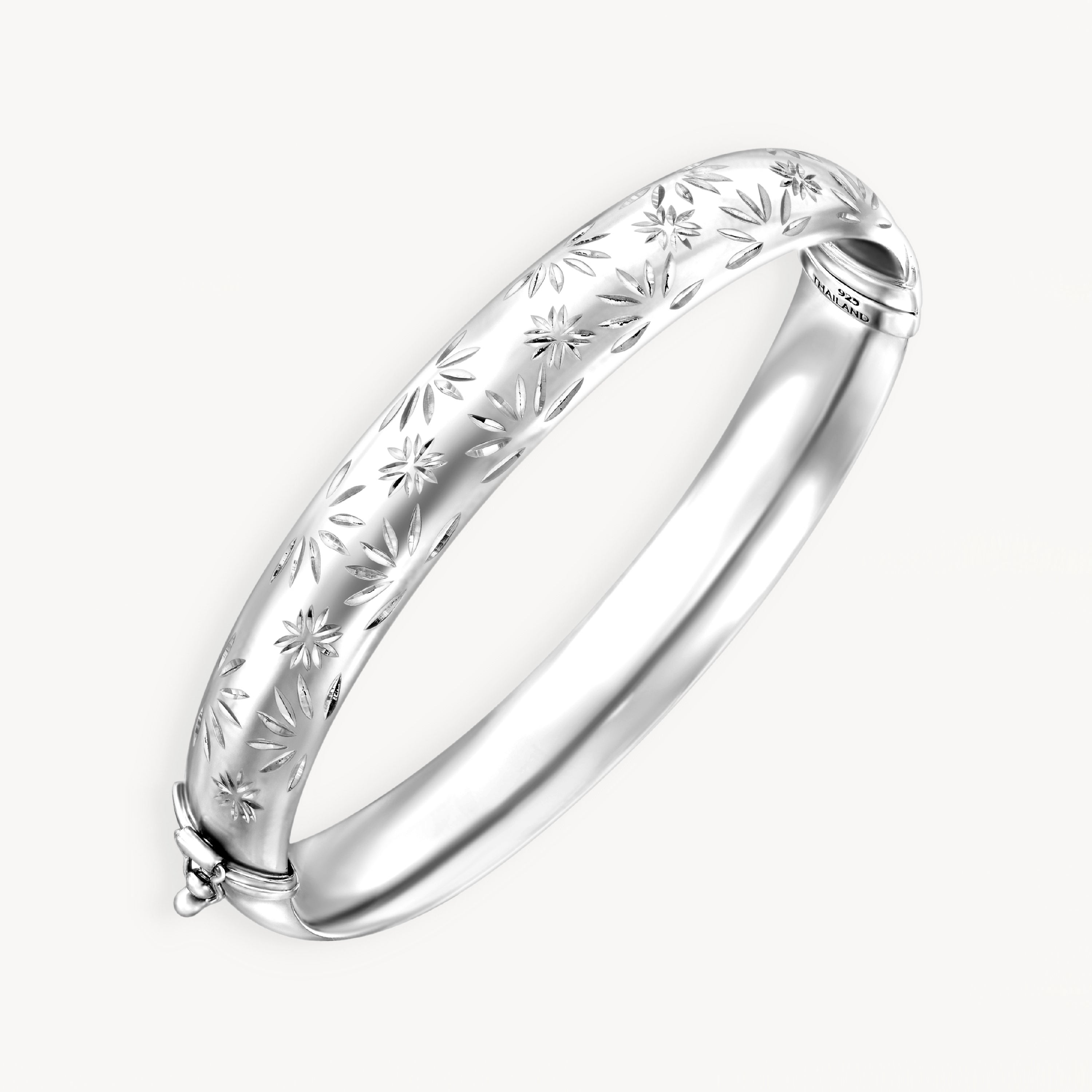 925 STERLING SILVER DIAMOND CUT TUBE HINGED BANGLE