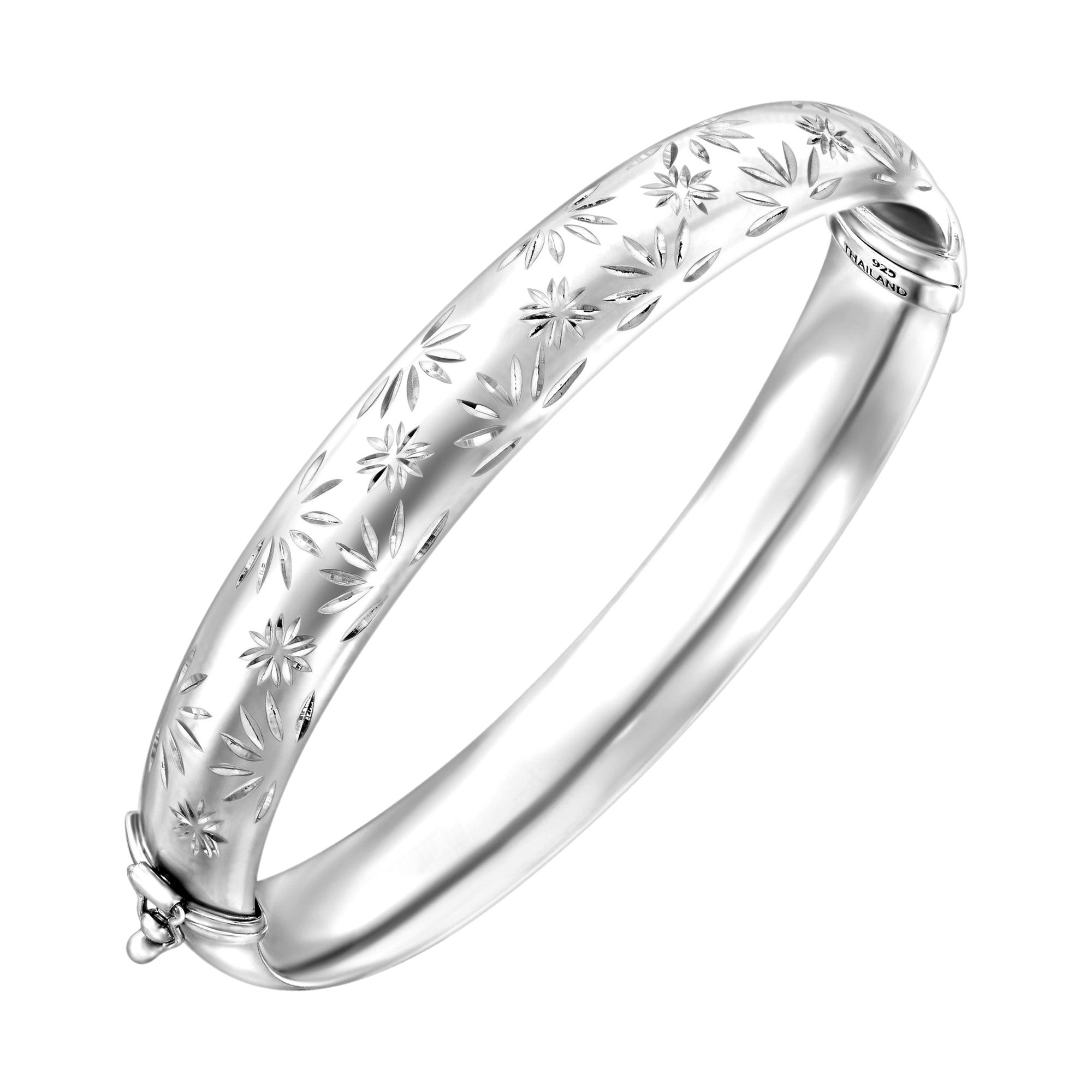 925 STERLING SILVER DIAMOND CUT TUBE HINGED BANGLE