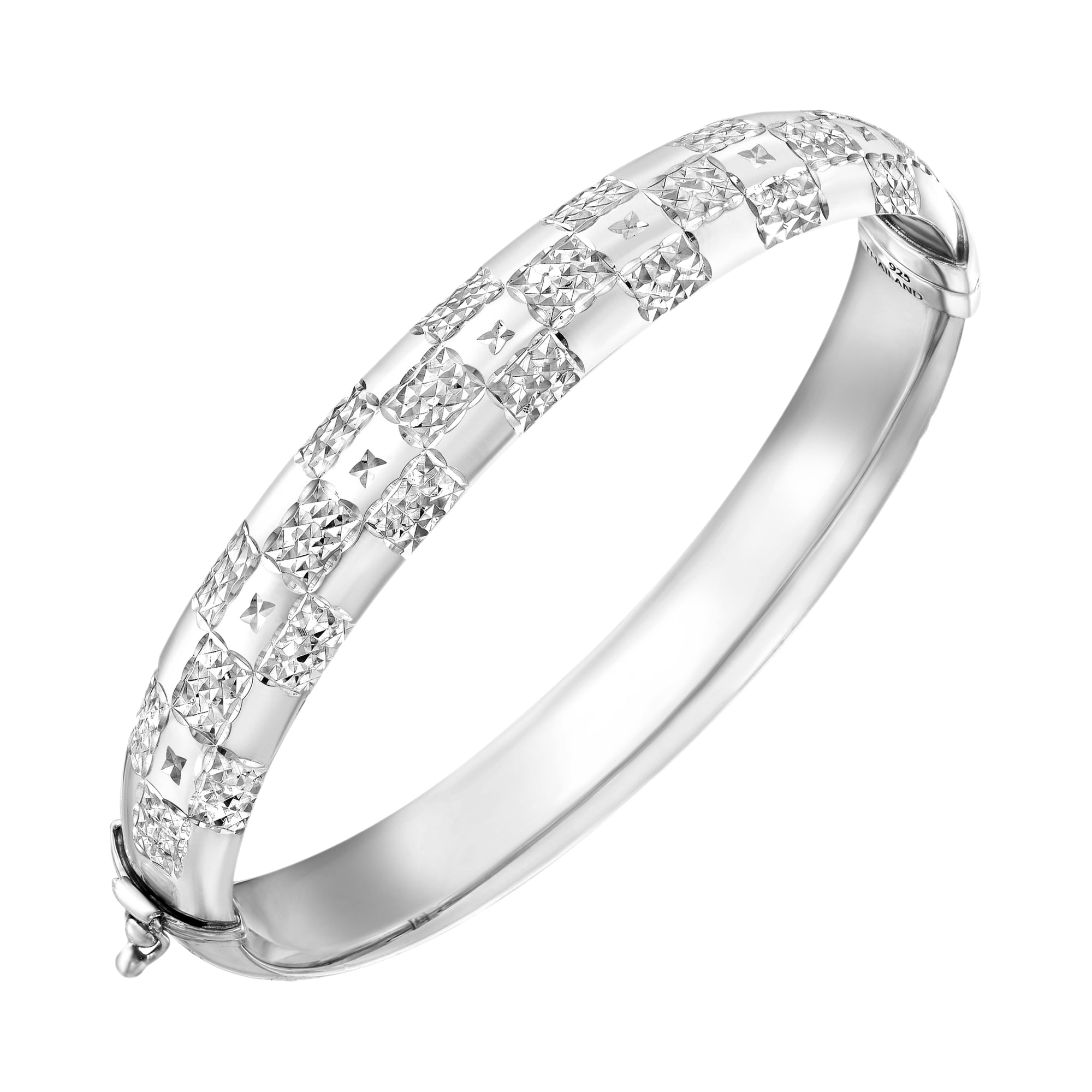 925 STERLING SILVER DIAMOND CUT TUBE HINGED BANGLE