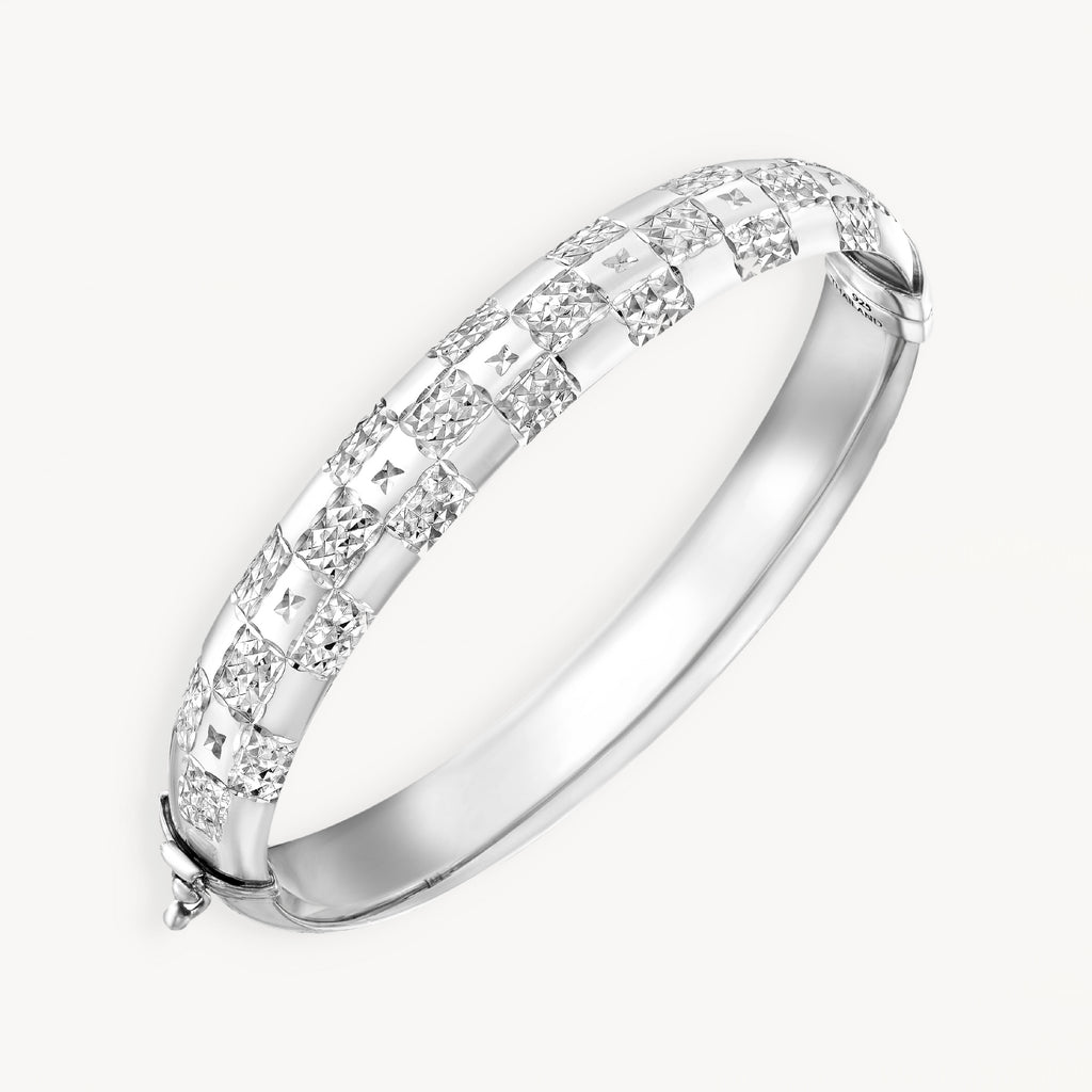 925 STERLING SILVER DIAMOND CUT TUBE HINGED BANGLE
