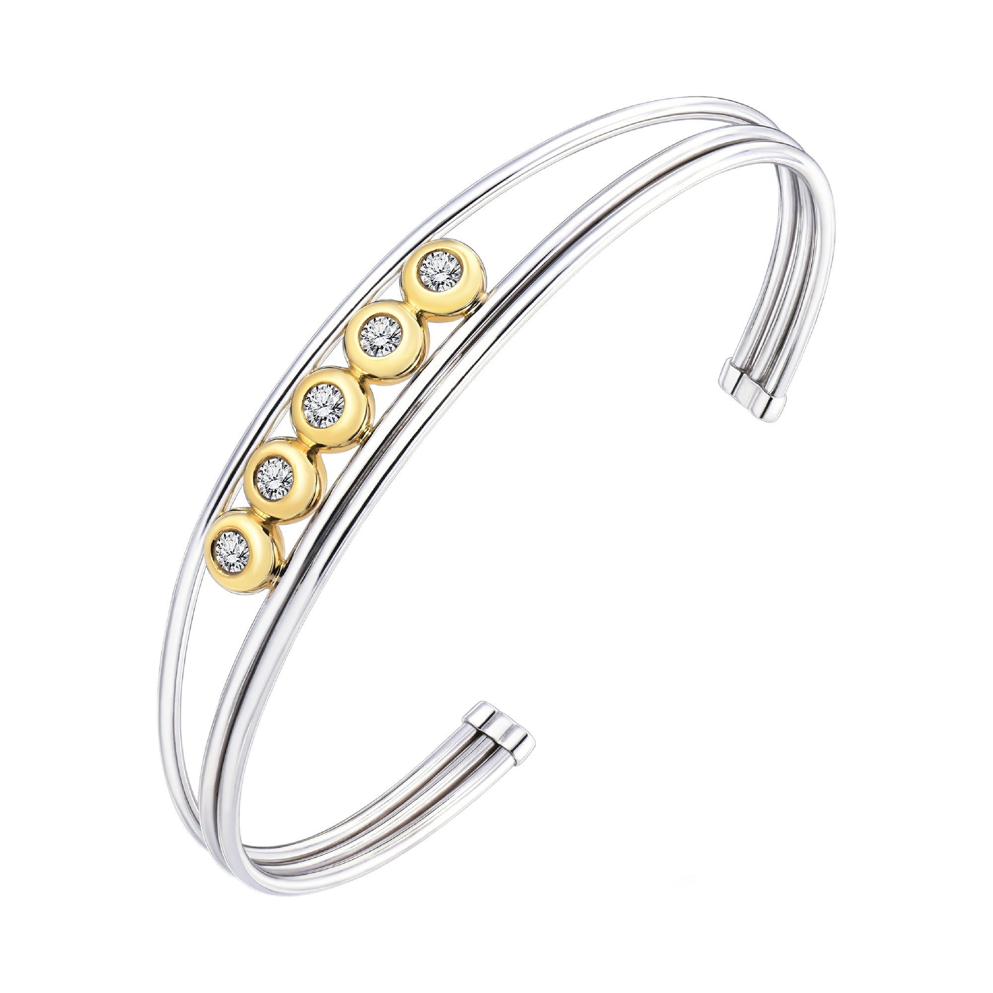 925 STERLING SILVER CUFF BANGLE WITH CUBIC ZIRCONIA