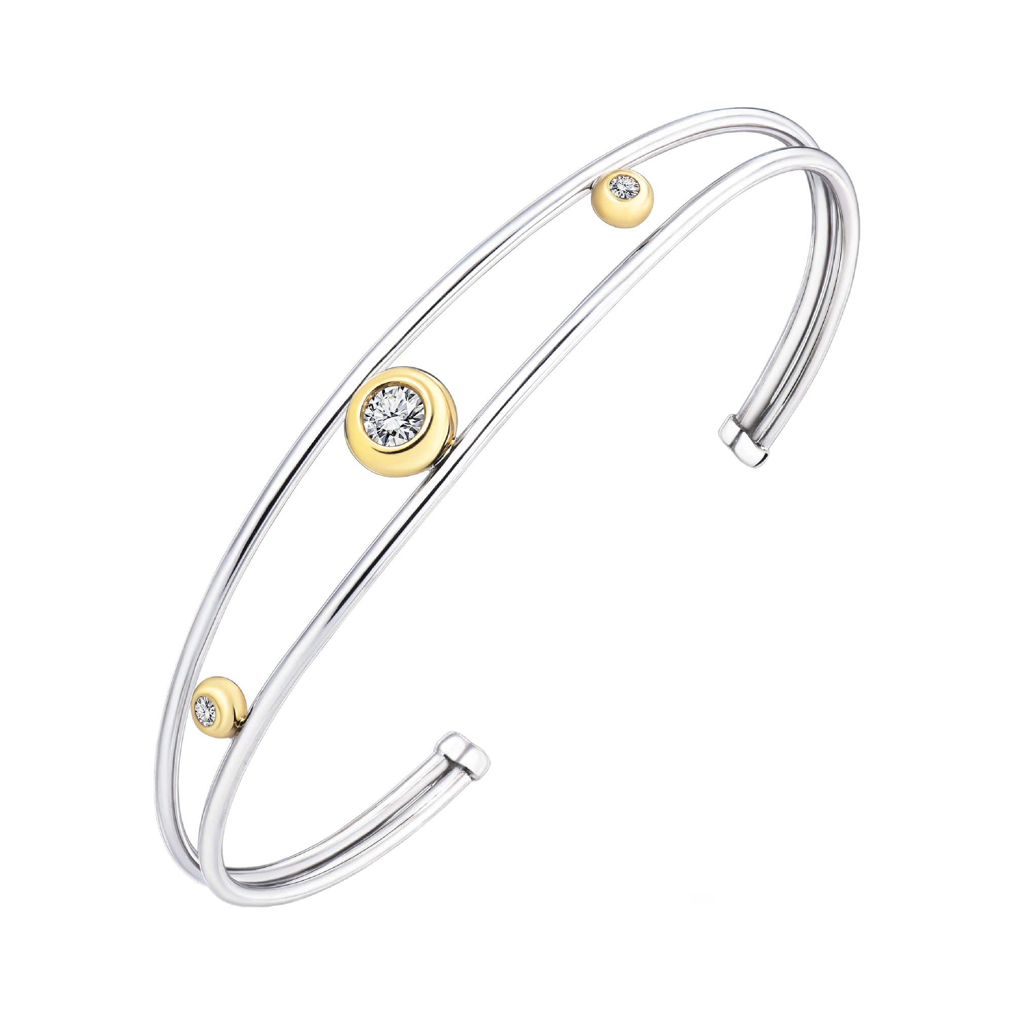 925 STERLING SILVER CUFF BANGLE WITH CUBIC ZIRCONIA